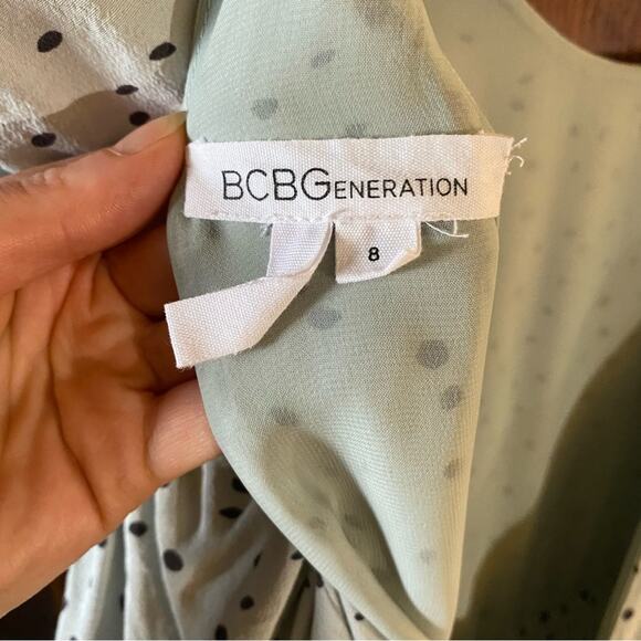 BCBGeneration Polka Dot Mini Dress Size 8 Mint Green Low Back 1/2 Sleeve Dress - Picture 7 of 10